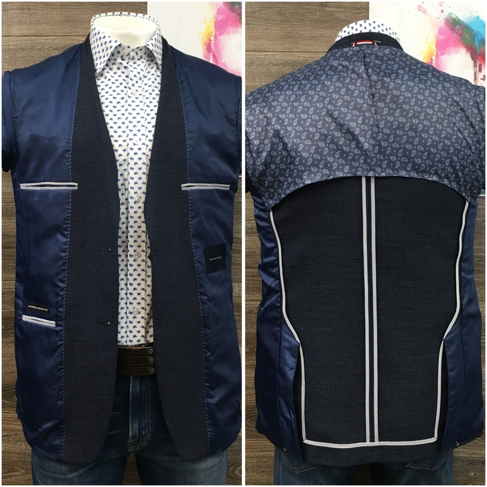 TOMMY HILFIGER Mens Blazer Sport Coat Casual Jacket Size 40L Hopsack Wool Suit‎ - Picture 12 of 12